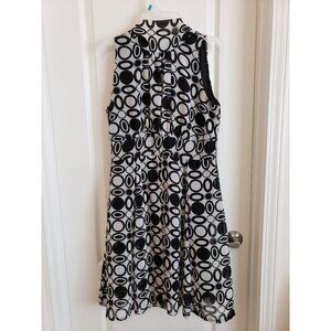 Voir Voir Black White Mod Dress Retro 60s Geometric Circle Print A-Line size 8
